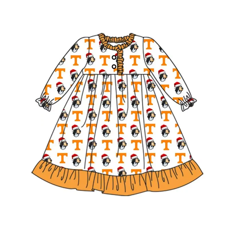 Deadline October 29 custom no moq eta 6-8weeks Christmas Hat Dog Head-Letter T Orange Long Sleeve Dress
