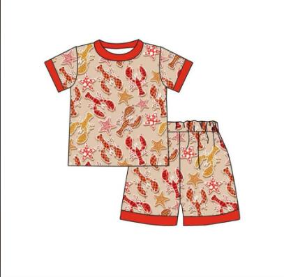 custom boys short sleeve short pants crayfish print moq 5