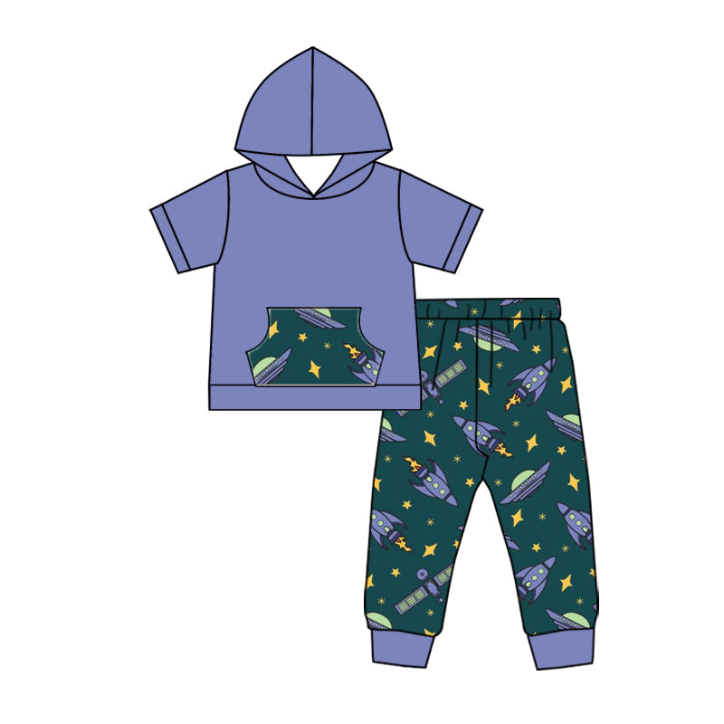 10.18 custom each style moq 5eta 4-6week baby boys clothes purple hooded short sleeve pants sets