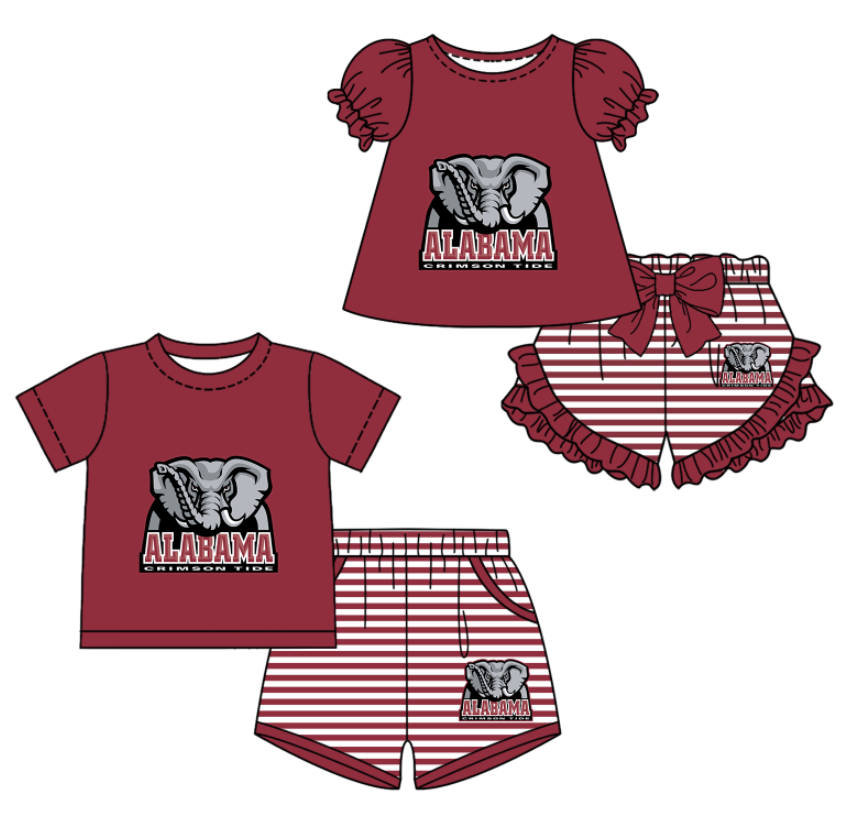 Custom moq 5 mix size milk silk summer teams Dark red Baby Girl Boy Short-Sleeved Shorts Set Toddler Kids Clothing Set