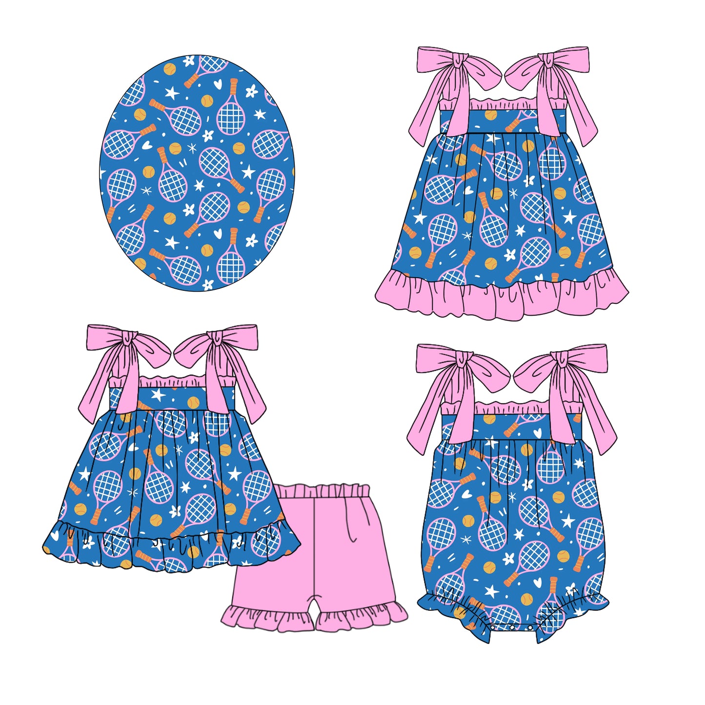 12.6 custom each style moq 5eta 4-6week Sibling Sister baseball blue baby girl short sleeve shorts sets and dress and rompers match family design