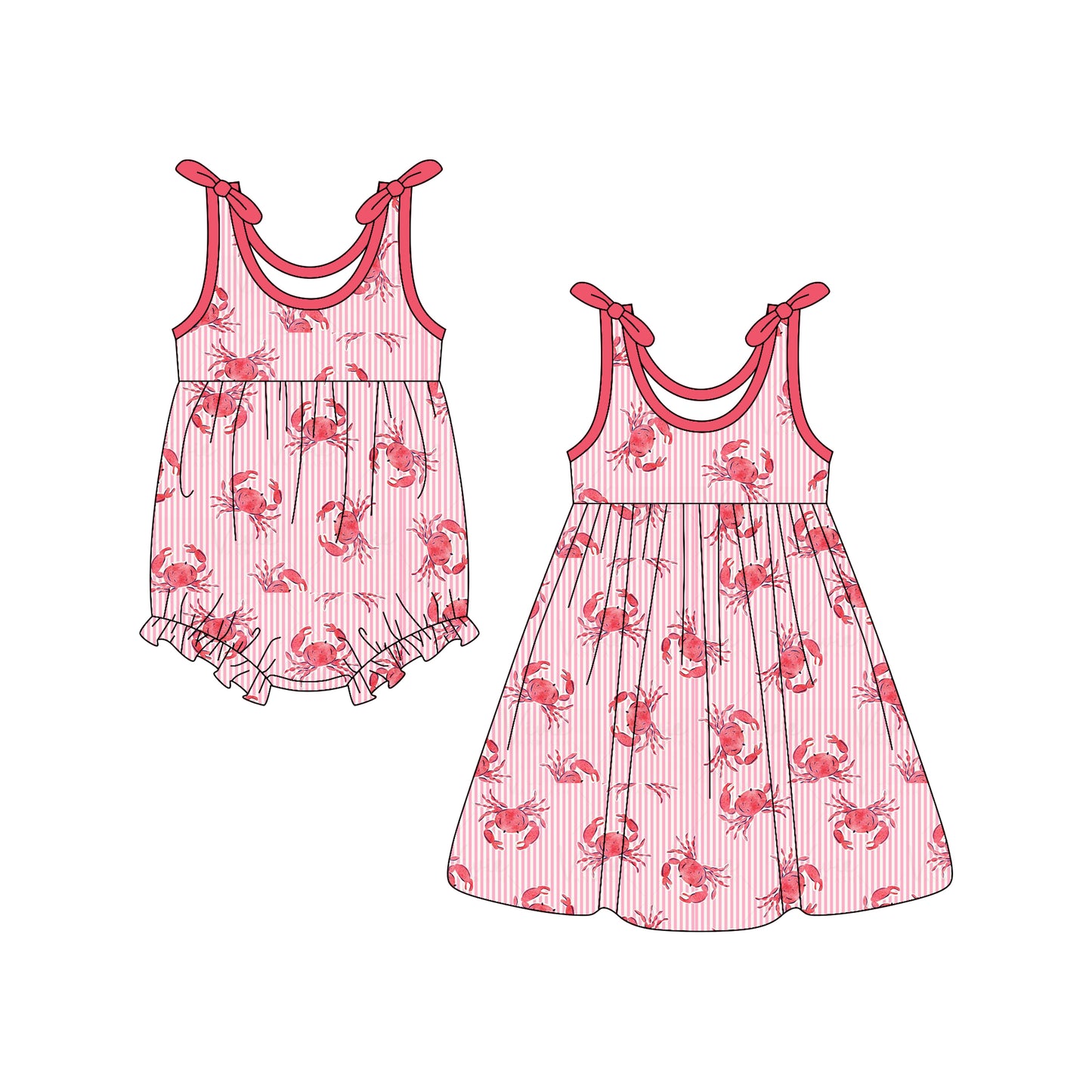 25.12.23 custom each style moq 5 eta 6-8week Sibling Sister crab baby short sleeve romper and dress match design