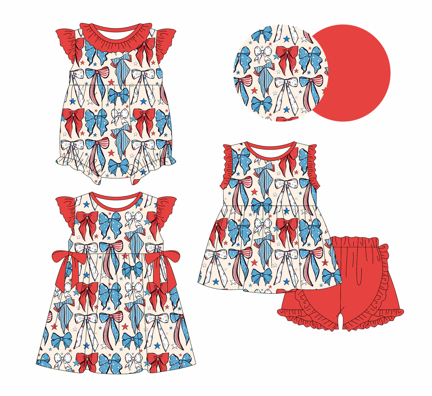 3.5 Custom moq 5 mix size Sibling Baby Girl's 4th of July Sleeveless Top And Red Ruffle Short Set Cute Romper Dress for Summer