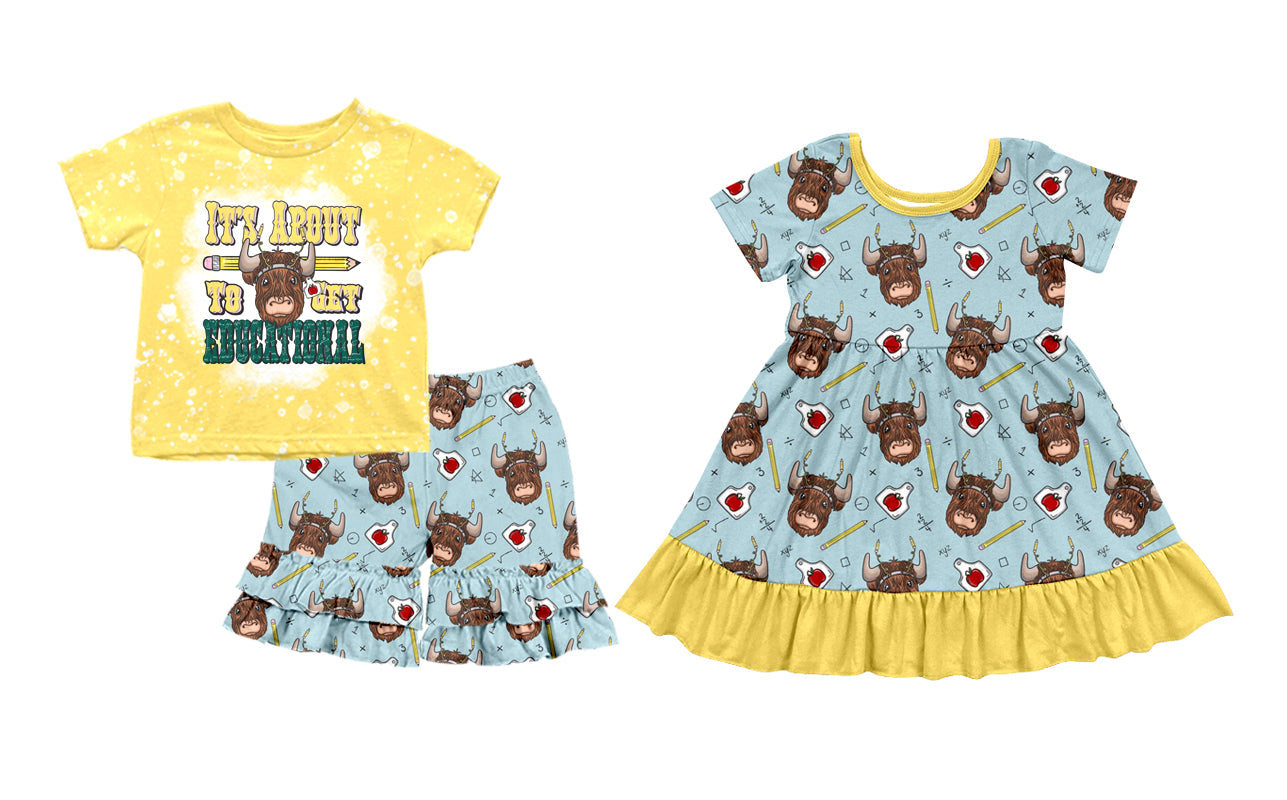 12.23 custom each style moq 5eta 4-6week Sibling Sister cow head baby girl short sleeve shorts sets and dresses match design