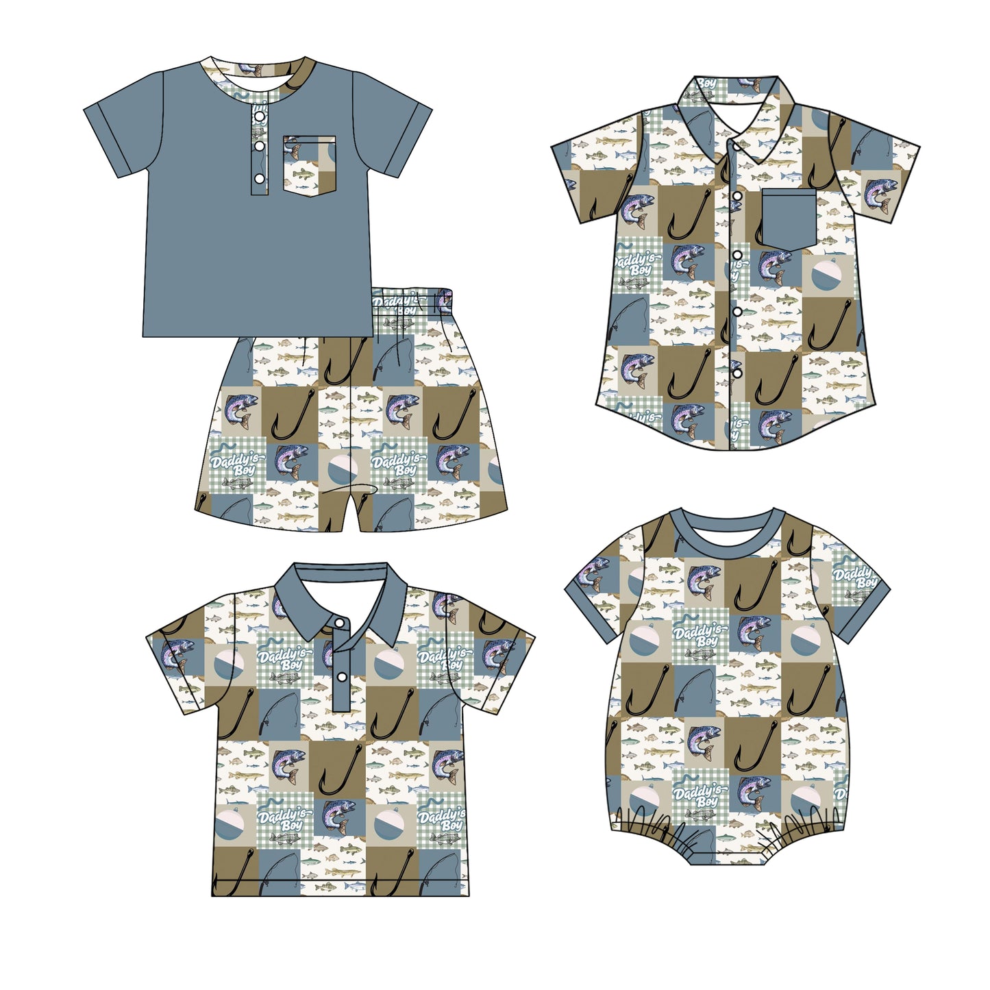 25.12.16 custom each style moq 5 eta 6-8 week Sibling Sister fishing baby boy short sleeve shorts sets and boy rompers and top 2 match family design