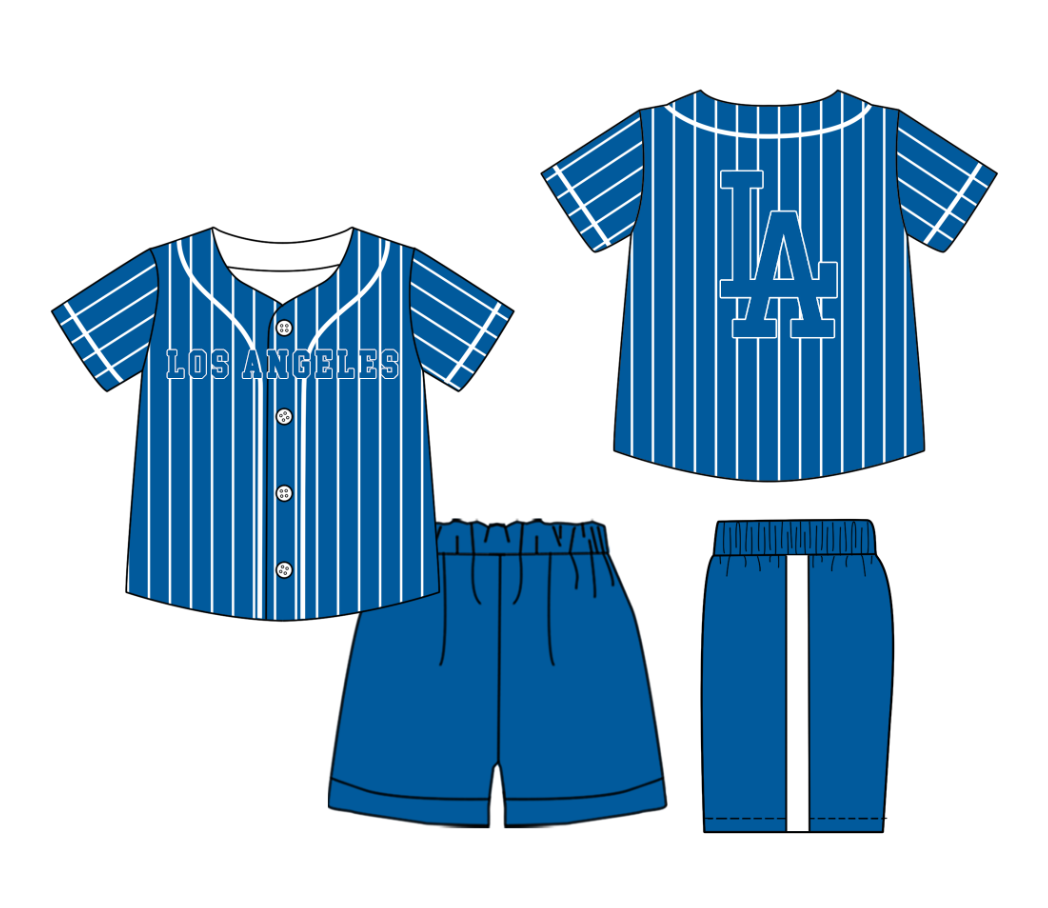 Custom moq 3 or 5 mix size milk silk summer teams baby boy clothes blue short sleeve shorts sets-26.1.20