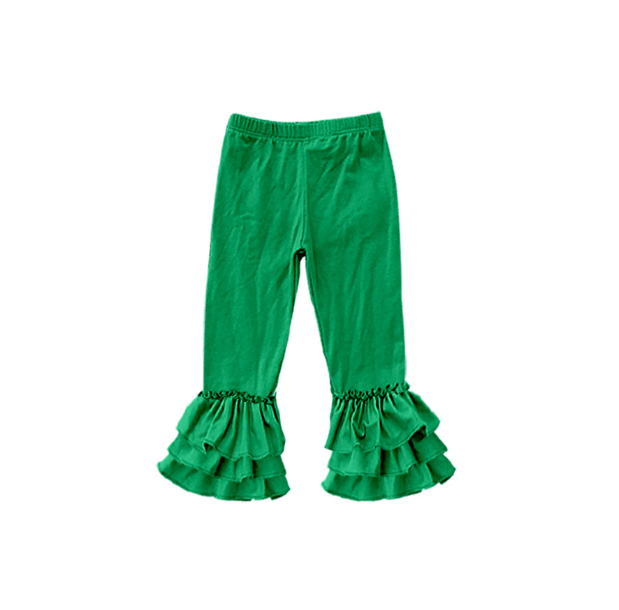 custom moq 5 girls icing cotton pants Kelly Green three-tiered ruffled trousers