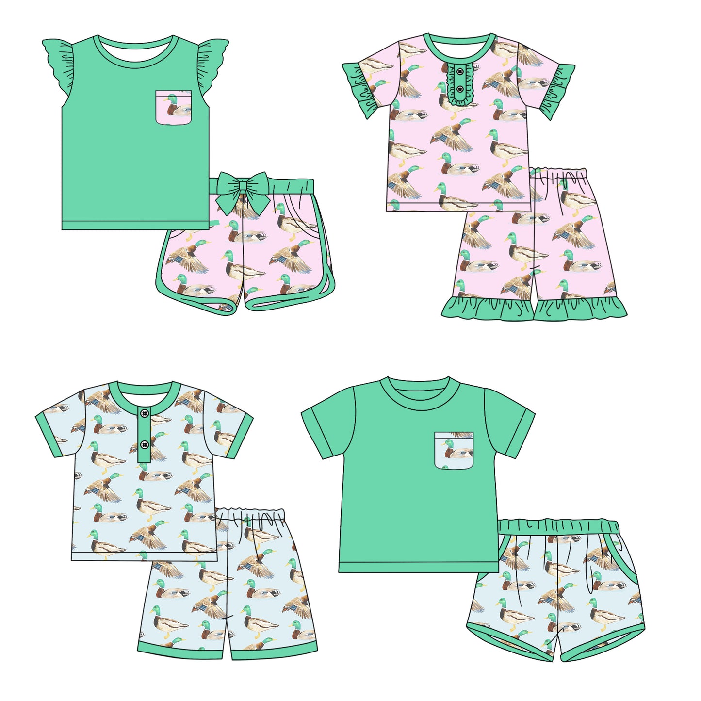 12.17 custom each style moq 5eta 4-6week Sibling Sister duck baby boy short sleeve shorts fish sets 1 and easter sets 2 and set 3 match design