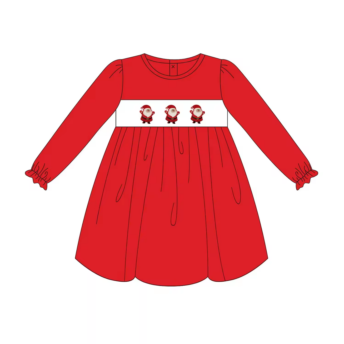 Custom moq 3 eta 6-8weeks Embroidered Chubby Santa Claus Red Long Sleeve Dress
