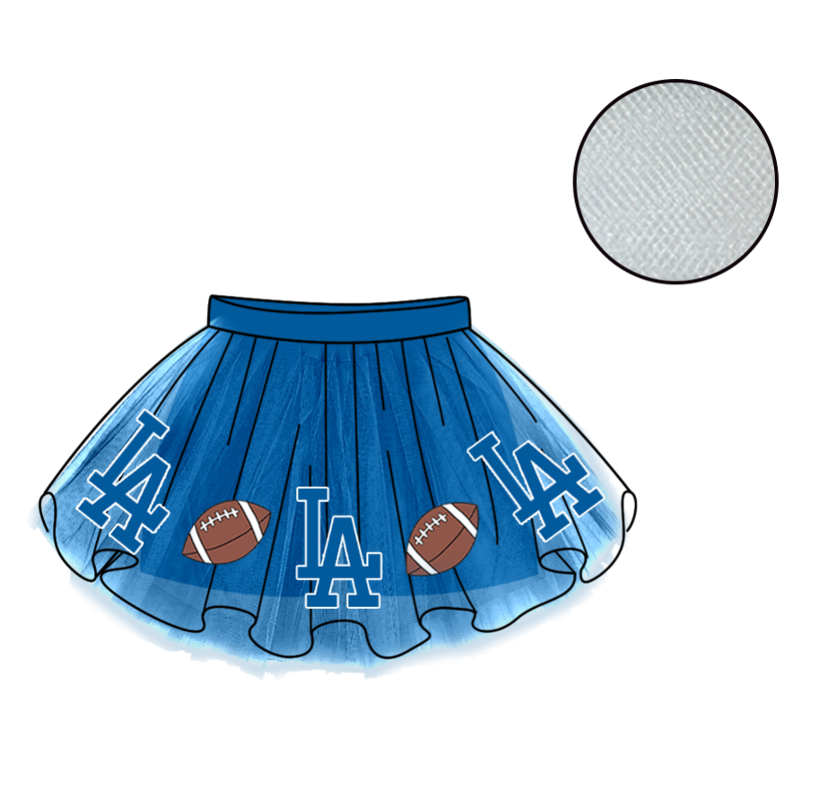 Custom moq 5 mix size milk silk summer teams Baby Girl's Blue Mesh Skirt Summer Outfit Team Clothing