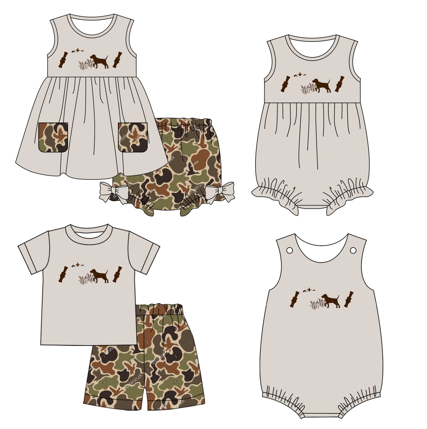 11.1 custom each style moq 5eta 4-6week Sibling Sister puppy baby girl short sleeve shorts sets and briefs sets 2 and girls romper and boy romper match design