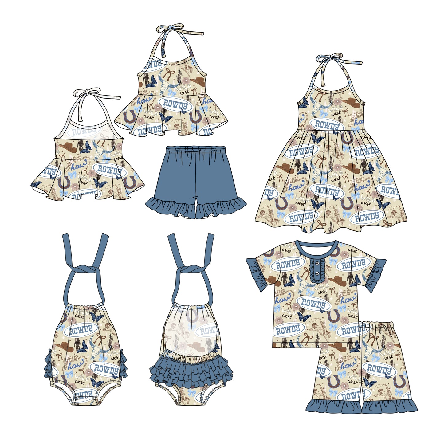 2.27 custom each style moq 5eta 4-6week Sibling Sister boots baby girl short sleeve shorts sets and sets 2 and boy romper and dress match design
