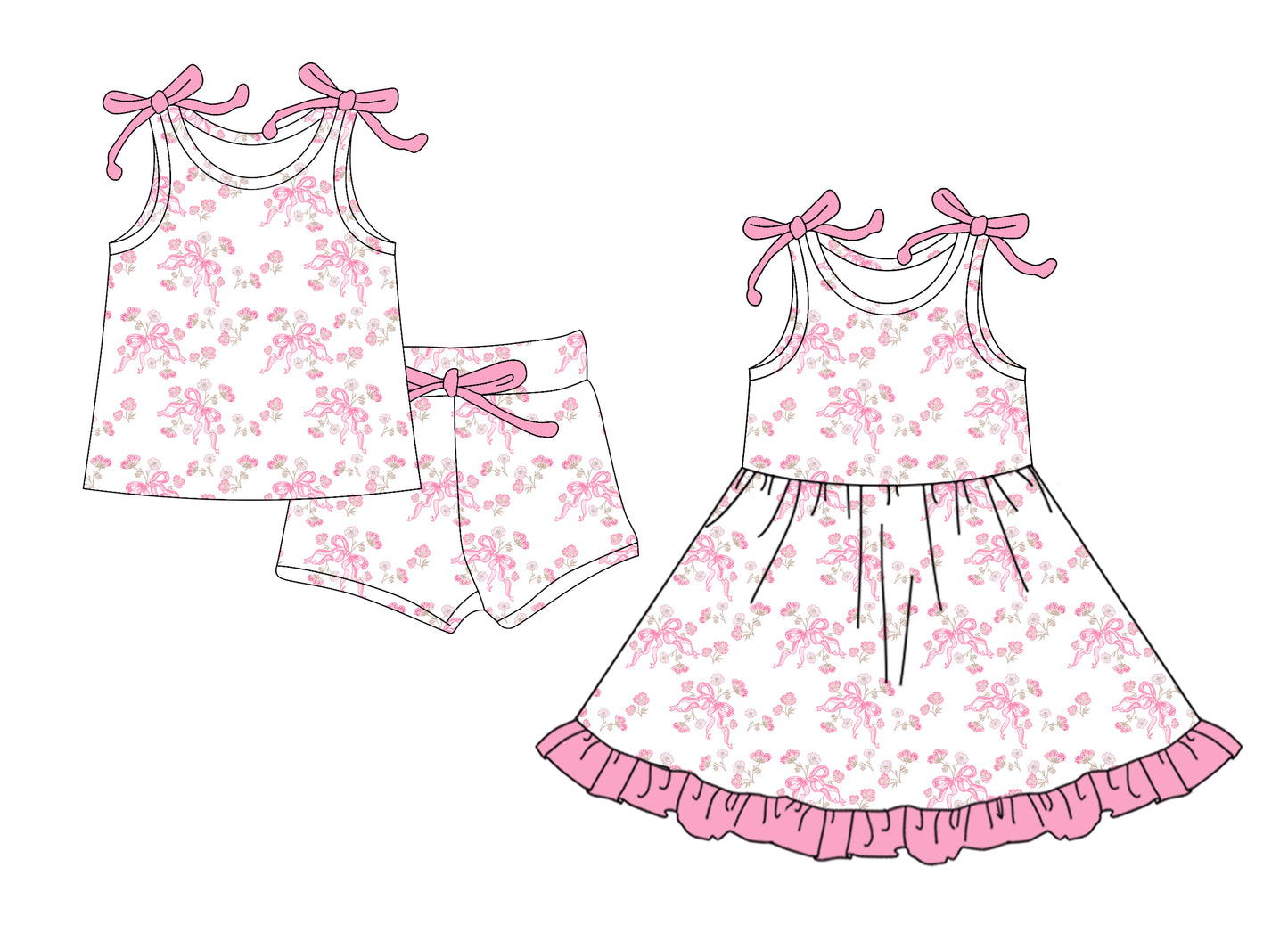 25.5.22 custom each style moq 5eta 4-6week Sibling Sister floral bow baby girl short sleeve shorts sets and dresses match design