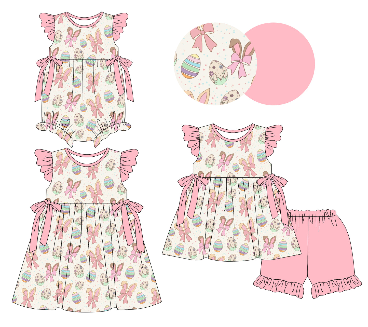 25.12.20 custom each style moq 5 eta 6-8week Sibling Sister easter bow baby short sleeve shorts sets and romper and dress match design