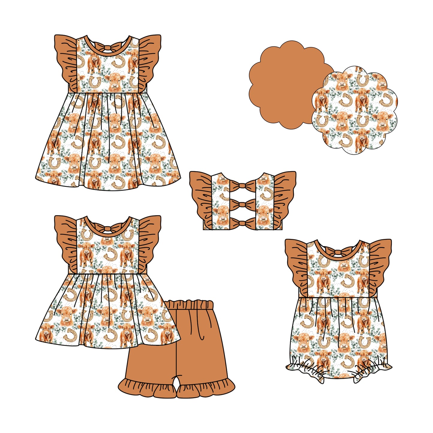 4.24 custom each style moq 5eta 4-6week Sibling Sisters apline floral baby girl short sleeve shorts sets and dress and rompers match family design