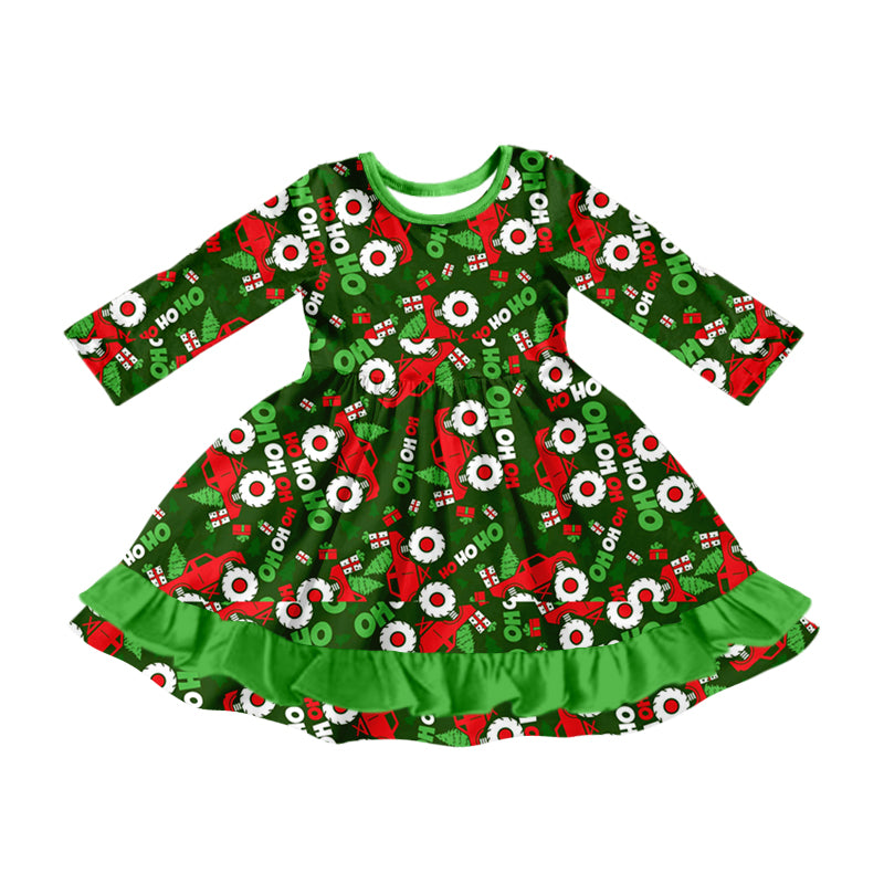 8.14 custom each style moq 5eta 4-6week baby girls clothes Christmas green long sleeve dress