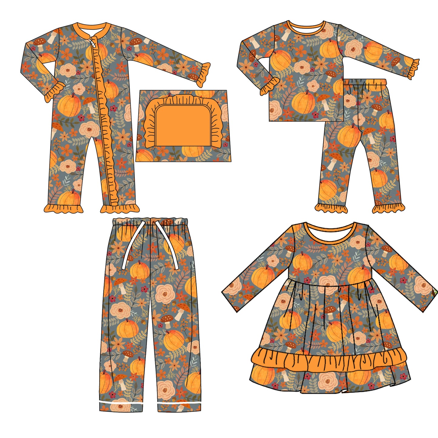 25.6.16 custom each style moq 5eta 4-6week Sibling Sisters Halloween baby girl long sleeve pants sets and romper and dress and adult pants match family design