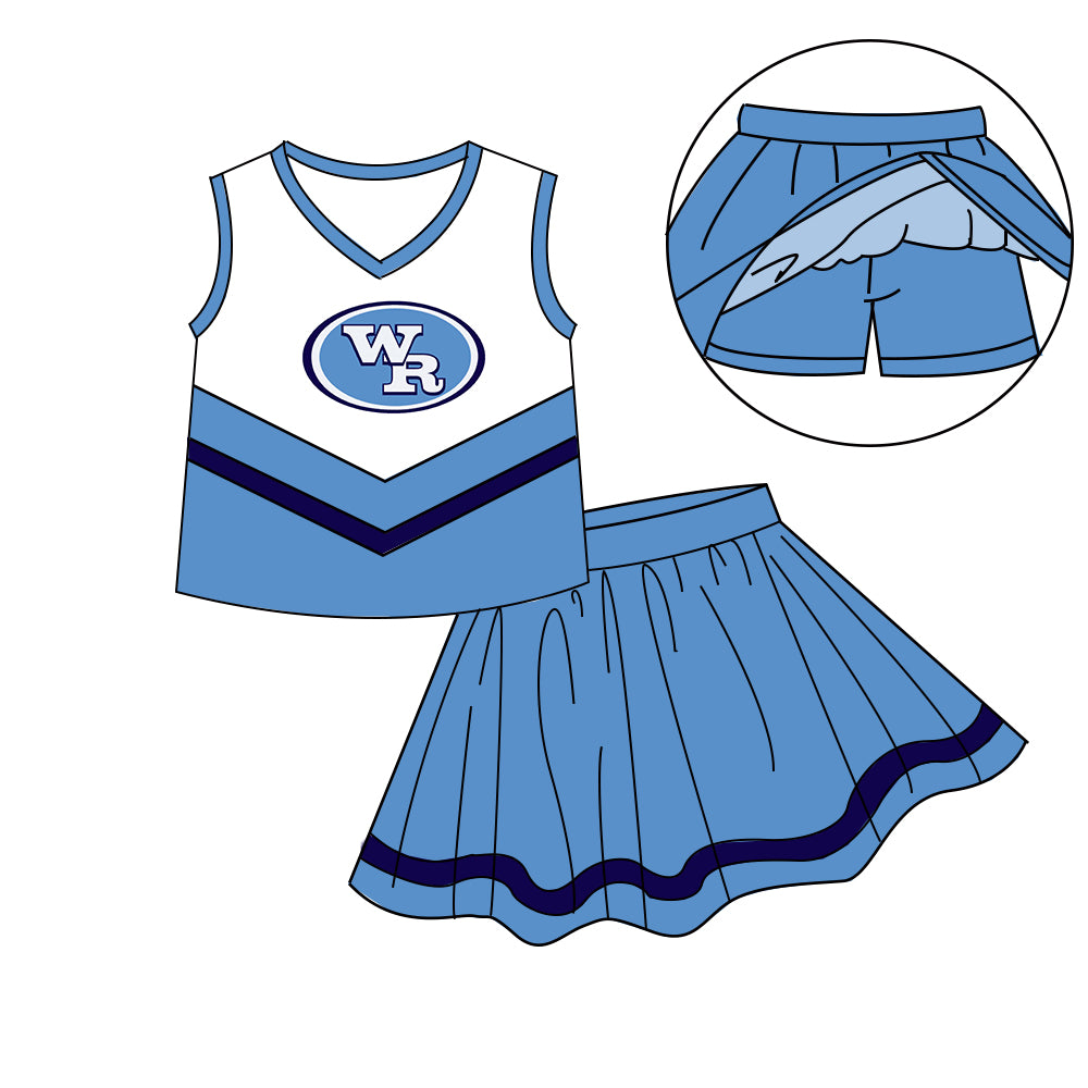 Custom moq 5 mix size milk silk eta 6-8weeks summer teams light blue baby girls clothes team sleeveless skirts shorts sets-25.7.7