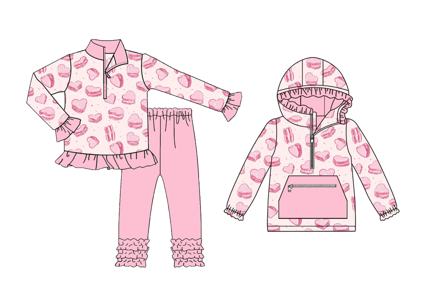 25.9.3 custom each style moq 5eta 4-6week Sibling Sisters love pink baby girl long sleeve pants sets and top match family design