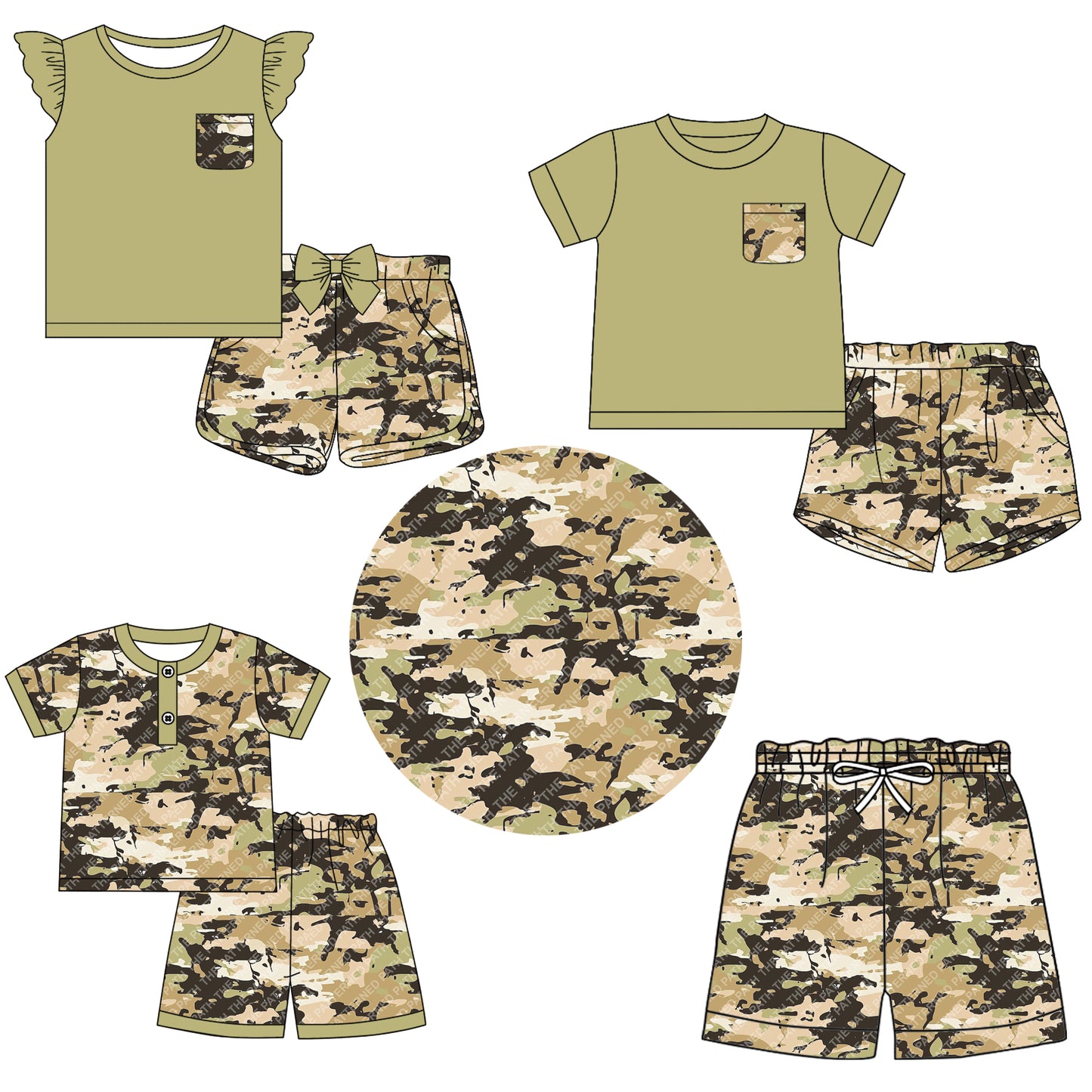 11.9 custom each style moq 5eta 4-6week Sibling Sister camouflage baby girl short sleeve shorts sets 1 and sets 2 and sets 3 and boy swim trunk match design