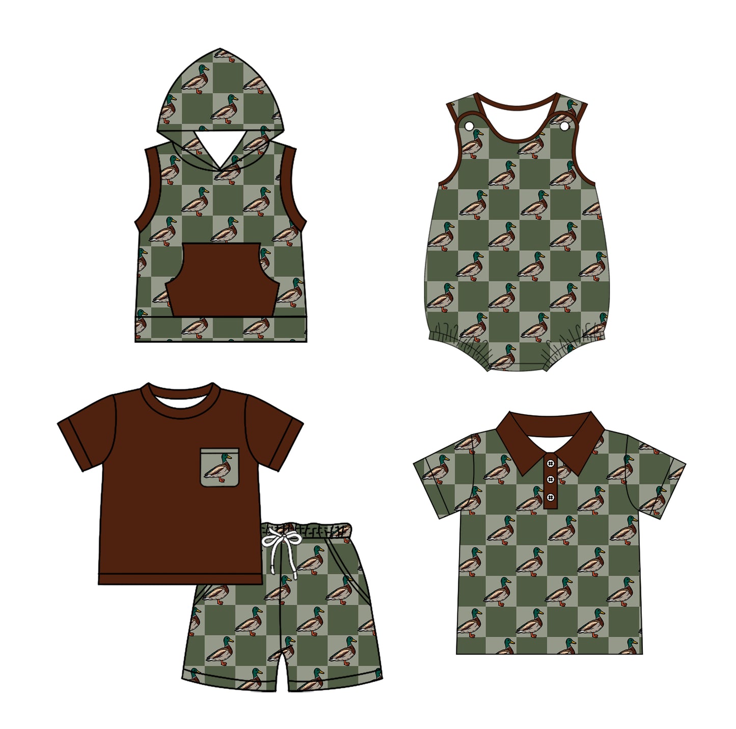 2.18 custom each style moq 5eta 4-6week Sibling Sister duck baby girl sets and boy rompers 1 and romper 2 and top match family design