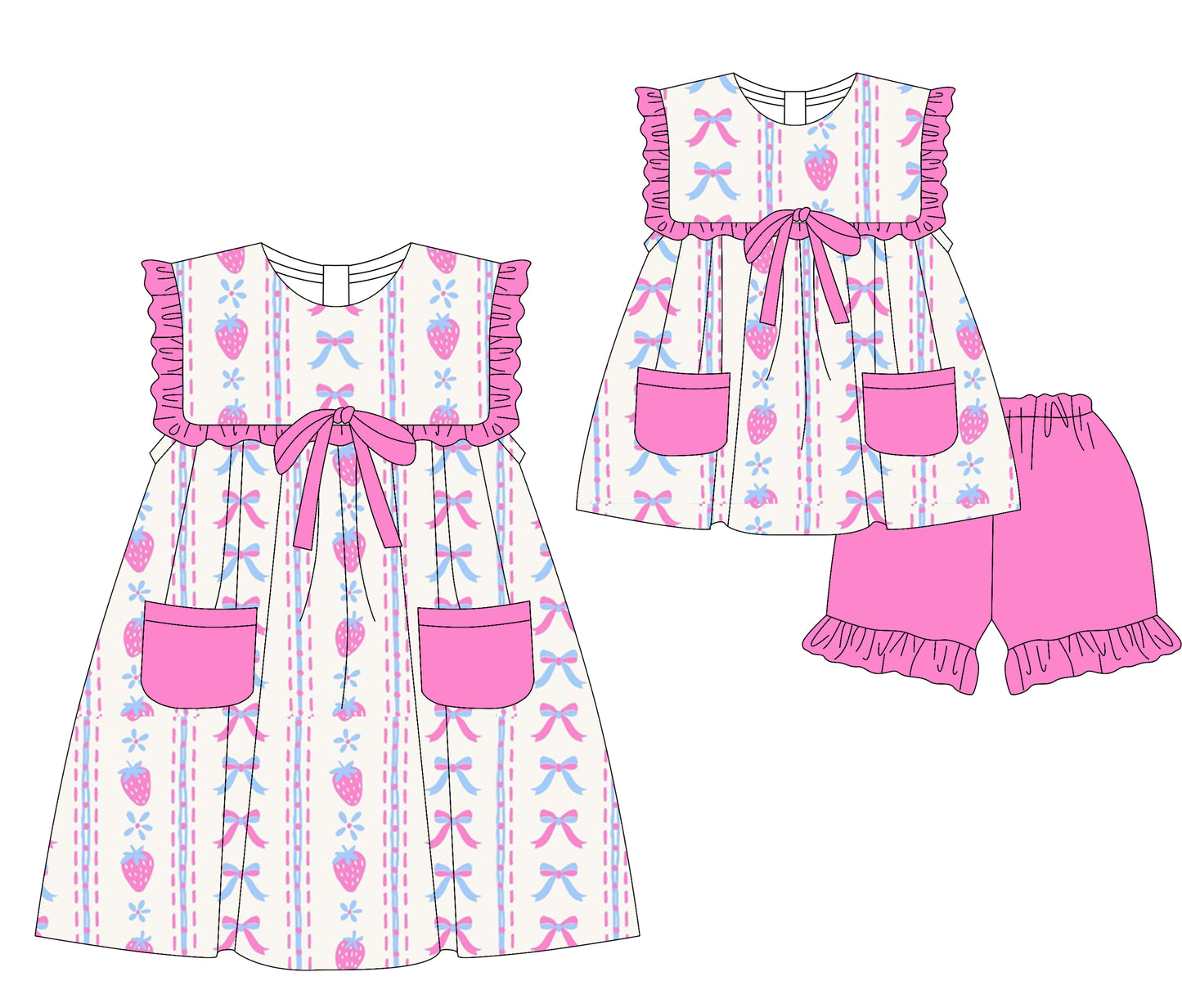 3.8 custom each style moq 5eta 4-6week Sibling Sister bow floral baby girl short sleeve shorts sets and dresses match design