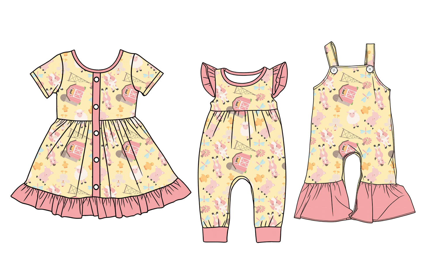 25.12.22 custom each style moq 5 eta 6-8week Sibling Sister farm baby short sleeve romper and dress and jumpsuit match design