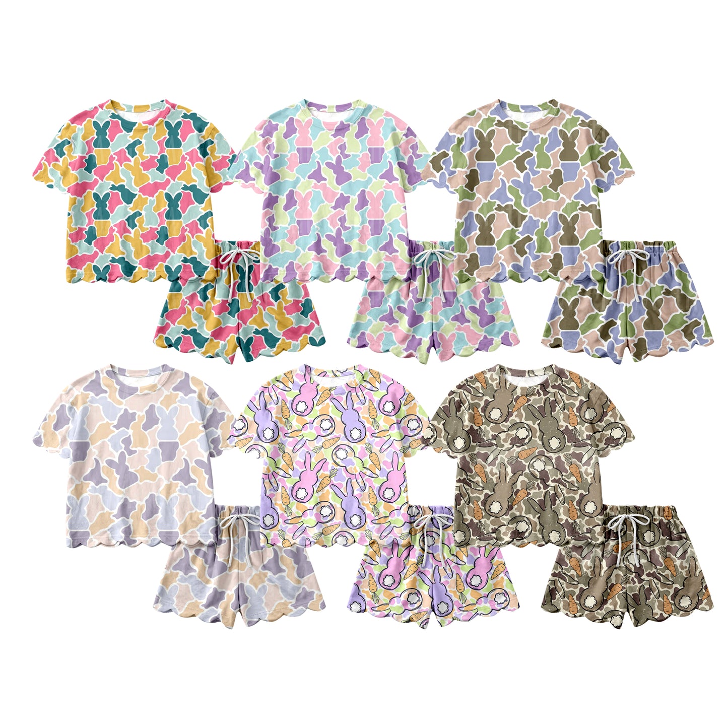 26.1.17 custom each style moq 5 eta 6-8week Scallop Sibling Sisters bunny camouflage baby boy clothes short sleeve shorts sets 6 match family design