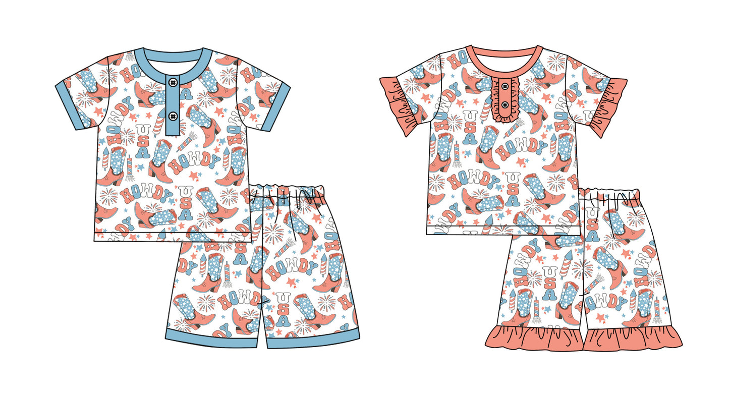 12.27 custom each style moq 5eta 4-6week Sibling Sister USA boots baby girls short sleeve shorts sets 1 and sets 2 match design