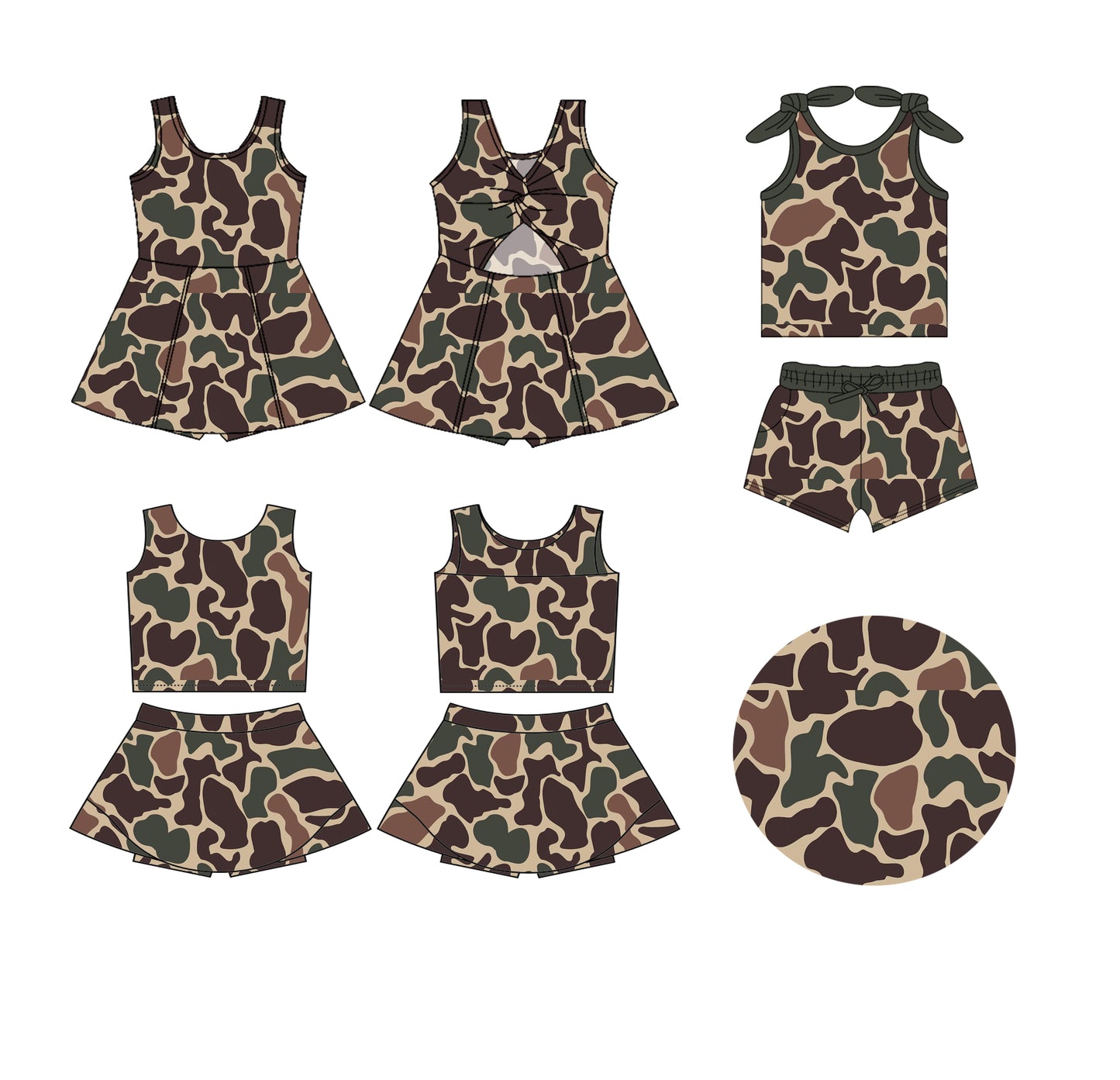 25.5.29 custom each style moq 5eta 4-6week Sibling Sister camouflage baby girl short sleeve shorts sets and skirts sets and dress match design