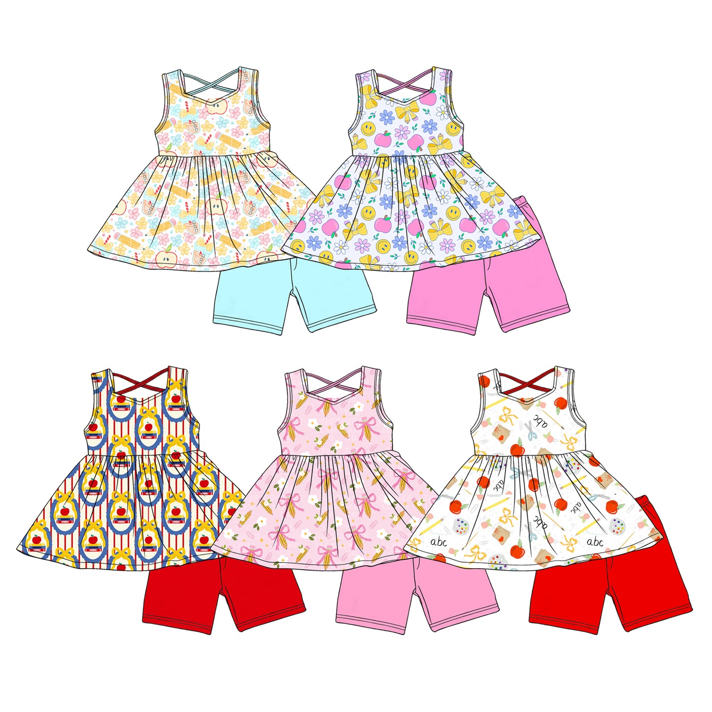 3.18 Custom moq 5 mix size Sibling Baby Girls Back to School Sleeveless Top Shorts Clothes Set