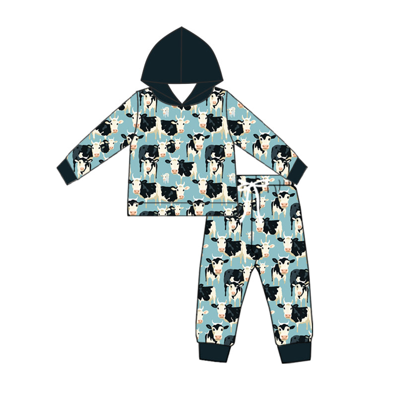 9.11 custom each style moq 5eta 4-6week baby boy clothes cow hooded long sleeve pants sets