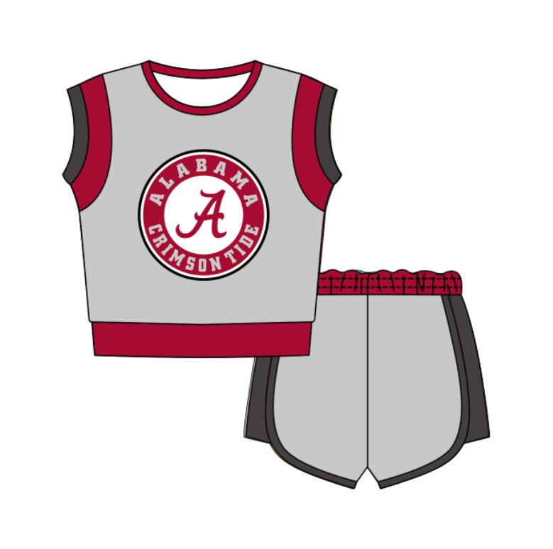 Custom moq 5 mix size milk silk summer teams Gray Sleeveless O-Neck Top And Shorts Set Cute And Comfortable Kids' Outfit