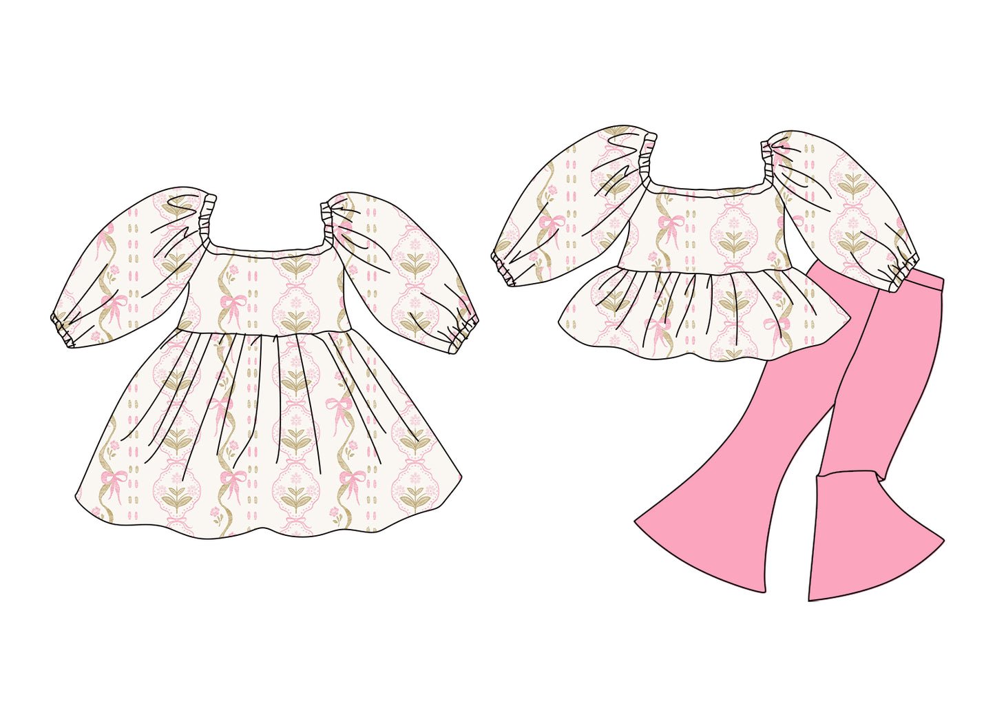 25.12.10 custom each style moq 5 eta 6-8week Sibling Sister bow floral baby short sleeve pants sets and dress match design