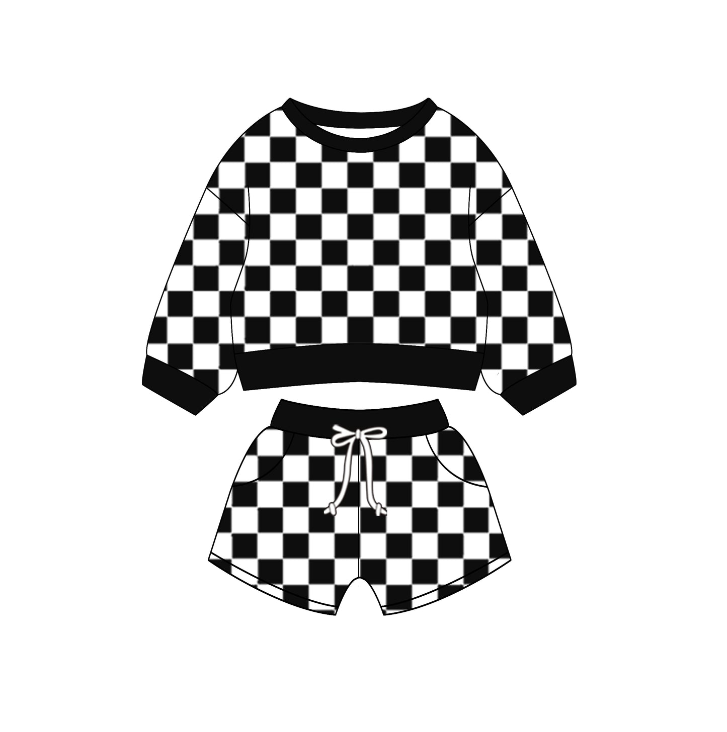 10.27 custom each style moq 5eta 4-6week baby girls clothes black and white plaid long sleeve shorts sets
