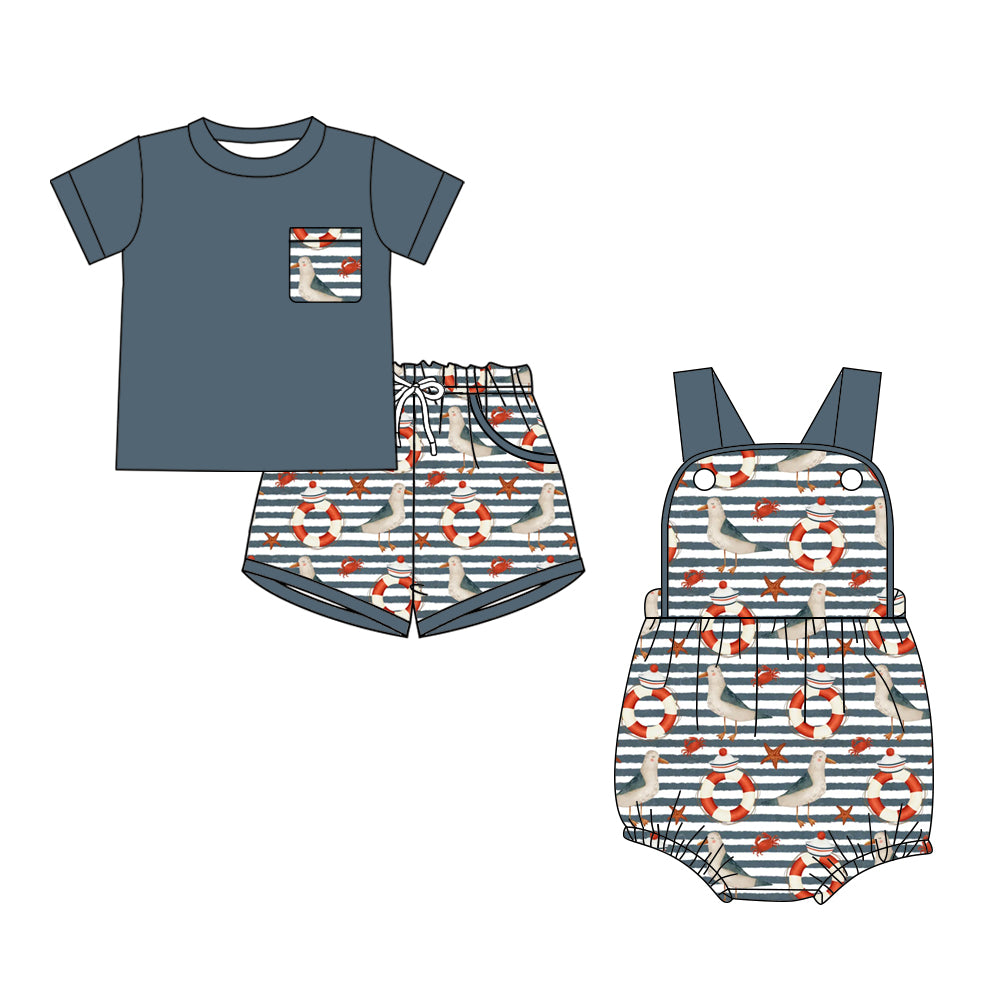 Custom moq 5 mix size Sibling Baby Boys Romper Short-Sleeved Top And Shorts Set for Infants