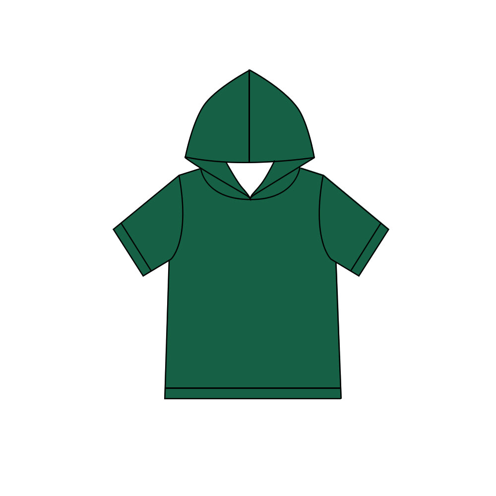 Custom moq 5 boys Blank Cotton Short Sleeve Hooded Top Dark Green Short Sleeve Hooded Top