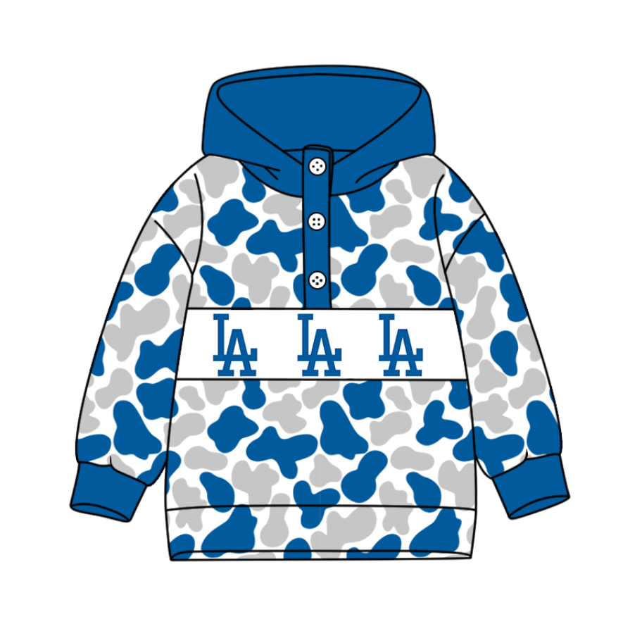 2-Custom moq 8 mix size milk silk summer team baby boy clothes camouflage blue and gray hooded long sleeve top-25.10.9