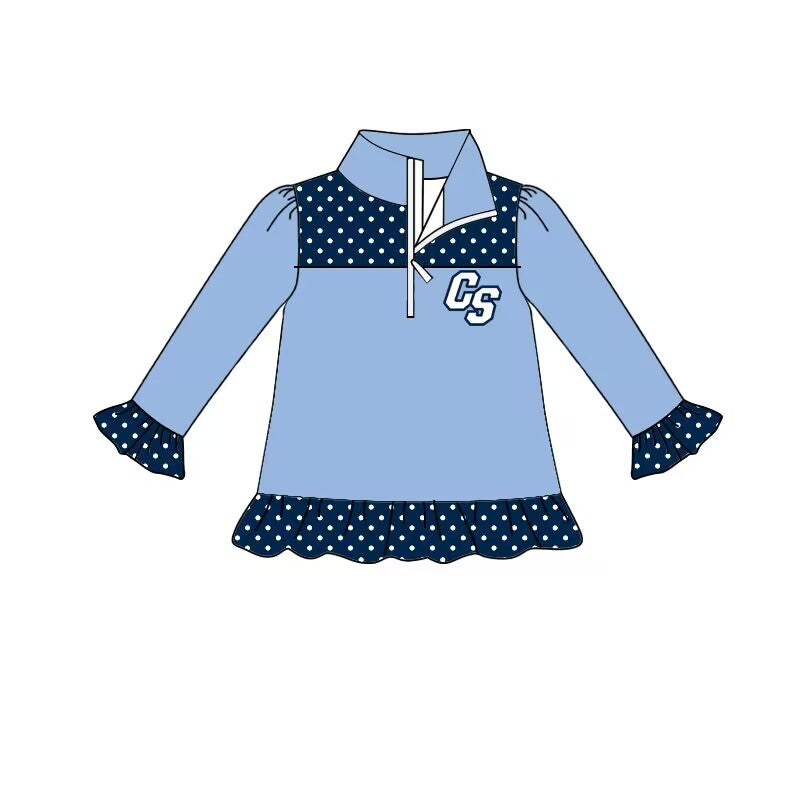 custom moq 3 eta 6-8weeks team baby girls clothes light blue long sleeves top