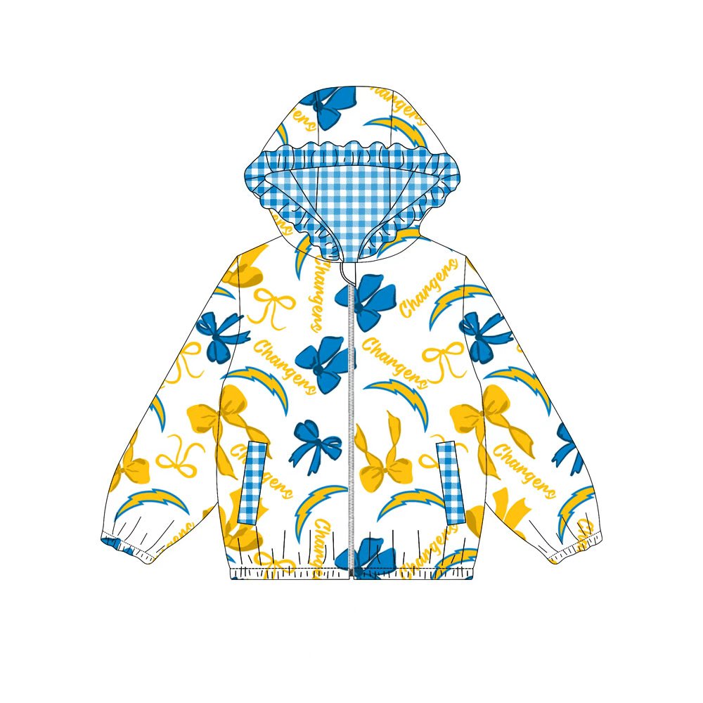 Custom moq 8 mix size milk silk summer team baby girls clothes bow sky blue and yellow hooded long sleeve top-25.9.27