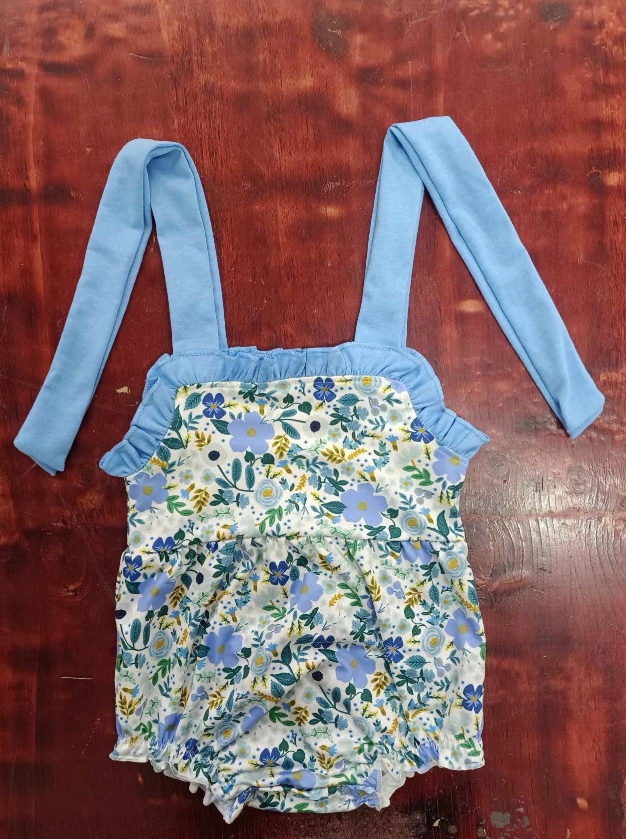 baby girls clothes blue floral suspender romper