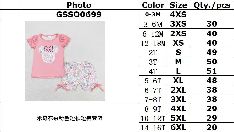 Cute Clothes GSSO0699 Baby Girls Pink Short Sleeve Floral Shirt Top Shorts Clothes Sets