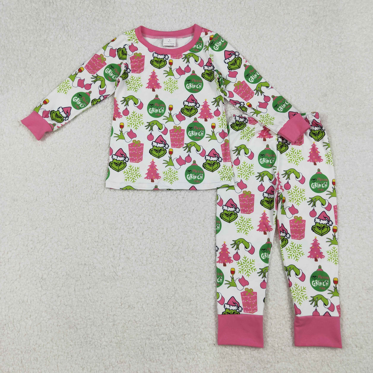 RTS NO MOQ(In Stock) GLP2733 Christmas tree gift pink and white long-sleeved pants pajama set