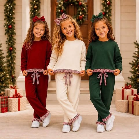 (Preorder new) No moq Baby Girls Solid Long Sleeve Pocket Top Pants Casual Clothes Set