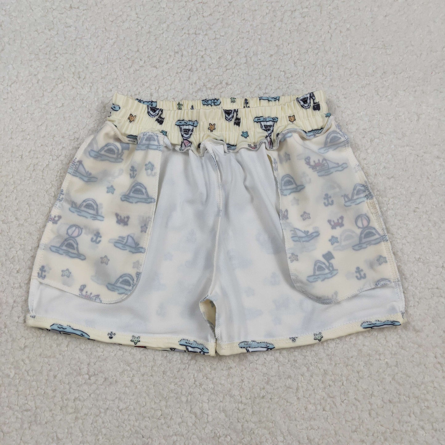 RTS NO MOQ(In Stock) S0584 Crab Starfish Anchor Shark Yellow Swim Trunks