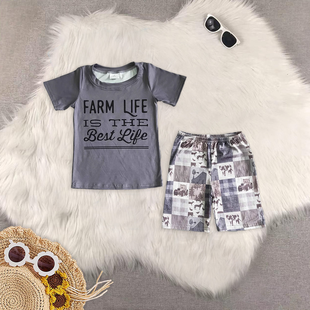 RTS NO MOQ Baby boy clothes farm short Sleeve shorts Suit