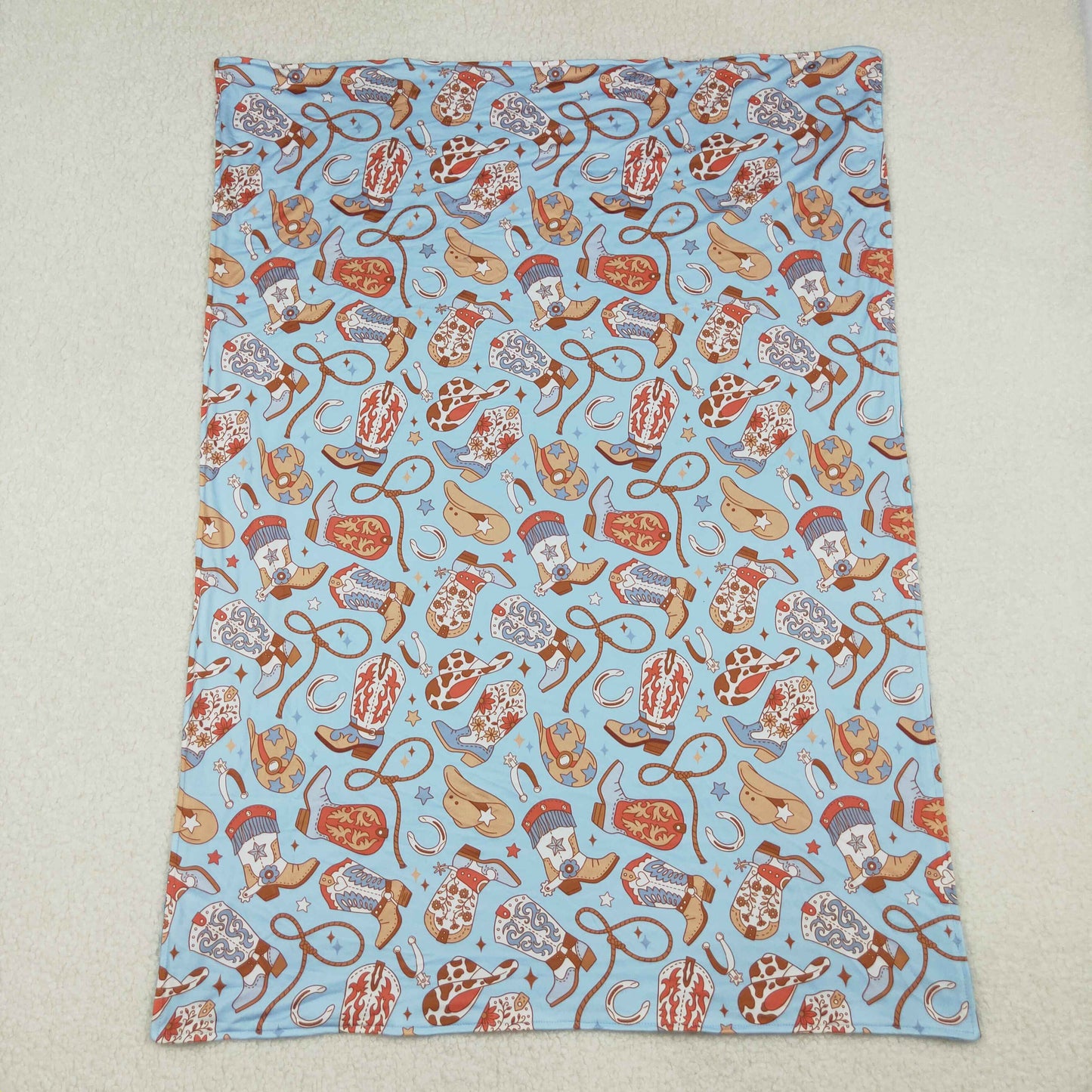 RTS NO MOQ(In Stock) BL0214 Blue Baby Blanket with Boots and Cowboy Hat