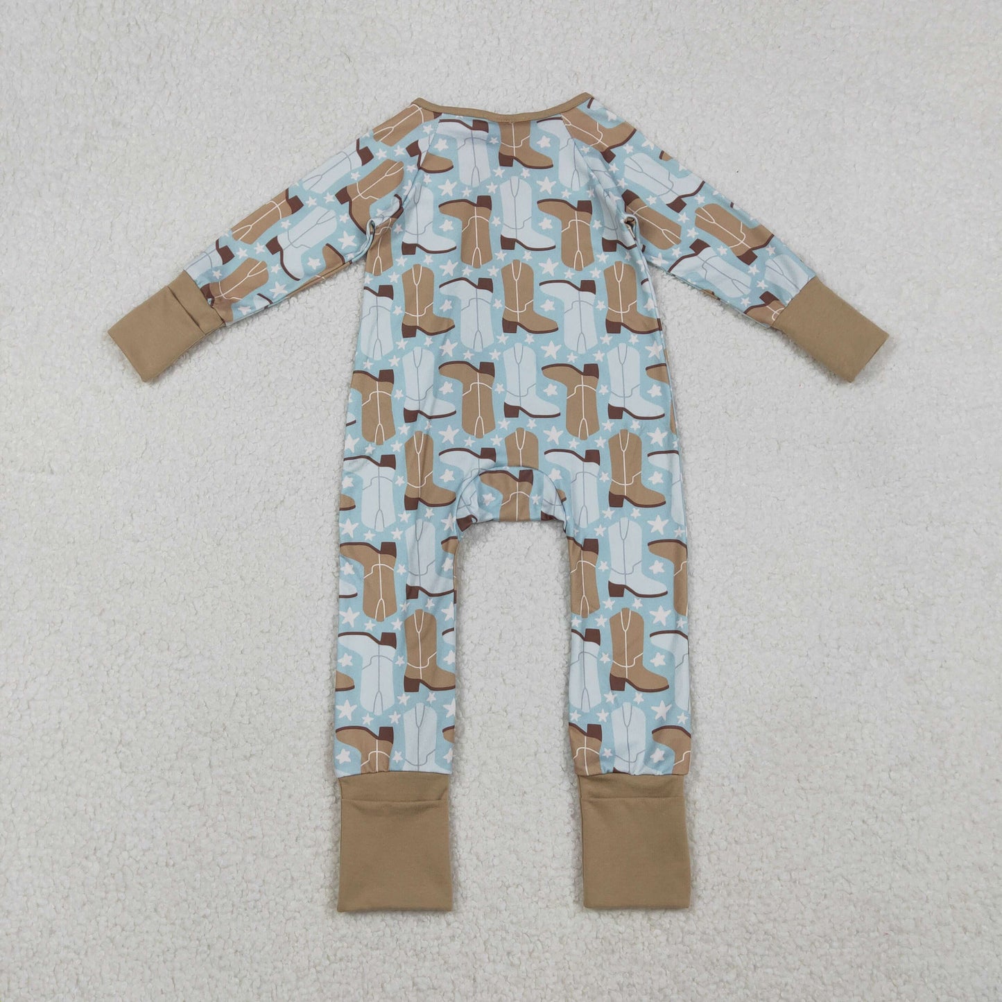 RTS NO MOQ(In Stock) LR2734 Boots and Stars Brown Zippered Long-Sleeved Bodysuit