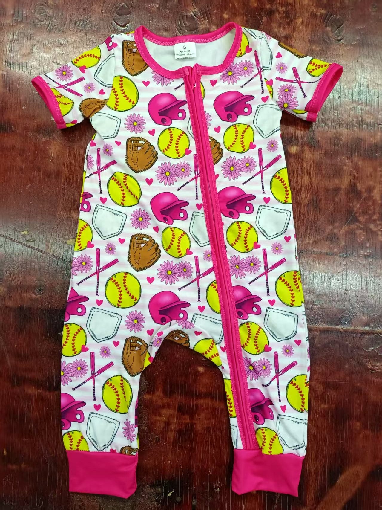 Custom moq 3 eta 6-7weeks baby girl clothes baseball rose red short sleeve romper-25.4.30