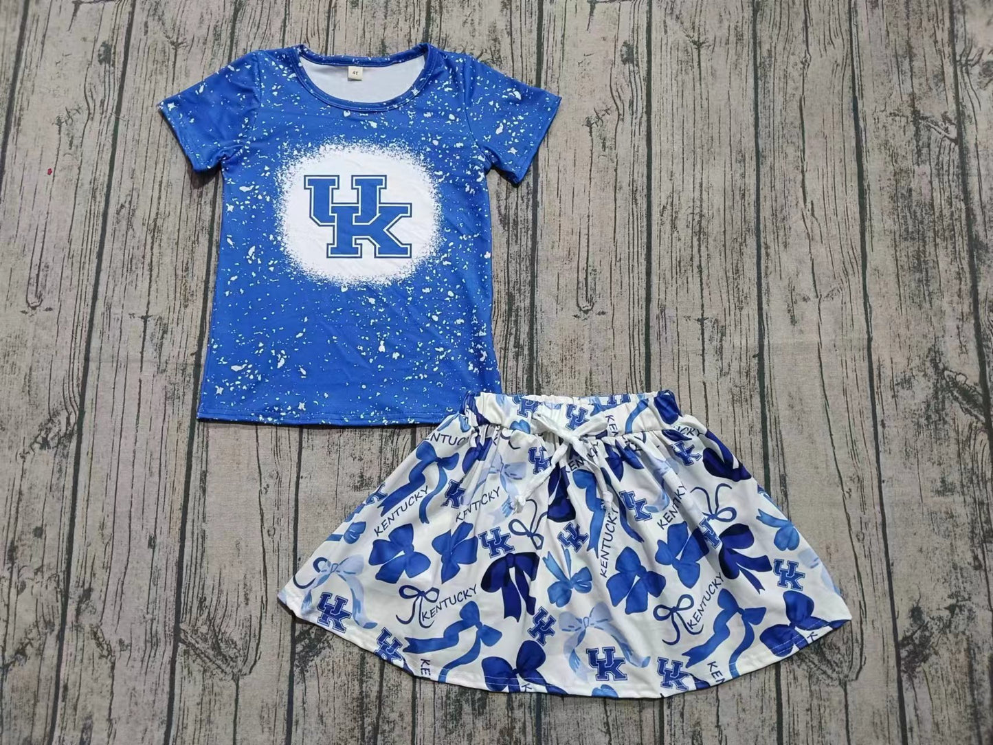 Custom moq 3 eta 6-7weeks baby girls clothes team blue short sleeve shorts skirt sets-25.7.16